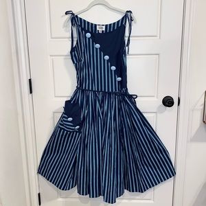 Unique Vintage Blue Faux Wrap Swing Dress